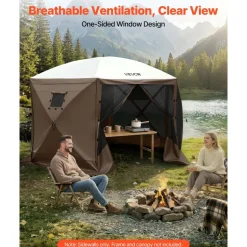 VEVOR Canopy Sidewalls, 5.67 x 4.85 ft, Canopy Tent Walls with Waterproof and Sunlight Protection Layer, One-Sided Window Design, Fit for Outdoor Event Tents, Vendor Booths (3 Sidewalls Only, Brown)