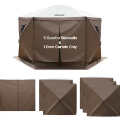 VEVOR Canopy Sidewalls, 5.67 x 4.85 ft, Canopy Tent Walls with Waterproof and Sunlight Protection, 1 Zippered Door & 2 Windows Design for Outdoor Event Tents, Vendor Booths (6 Sidewalls Only, Brown)