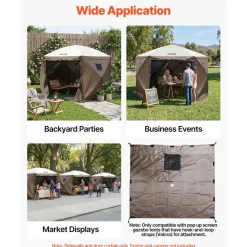 VEVOR Canopy Sidewalls, 5.67 x 4.85 ft, Canopy Tent Walls with Waterproof and Sunlight Protection, 1 Zippered Door & 2 Windows Design for Outdoor Event Tents, Vendor Booths (6 Sidewalls Only, Brown)