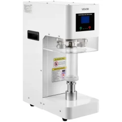 VEVOR Can Sealer Machine, Automatic Commercial Soda Can Sealing Machine for 2.17 in (55 mm) Aluminum and Plastic Cans, Height Adjustable, Steel Housing Beverage Drink Seamer, for Coffee Shop, White