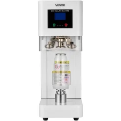 VEVOR Can Sealer Machine, Automatic Commercial Soda Can Sealing Machine for 2.17 in (55 mm) Aluminum and Plastic Cans, Height Adjustable, Steel Housing Beverage Drink Seamer, for Coffee Shop, White
