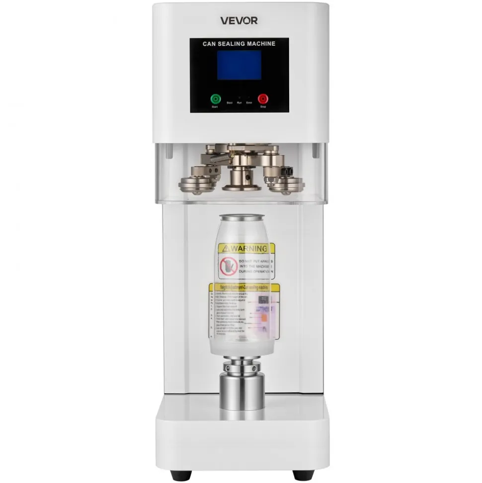 VEVOR Can Sealer Machine, Automatic Commercial Soda Can Sealing Machine for 2.17 in (55 mm) Aluminum and Plastic Cans, Height Adjustable, Steel Housing Beverage Drink Seamer, for Coffee Shop, White