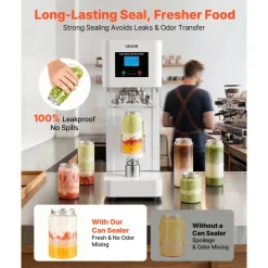 VEVOR Can Sealer Machine, Automatic Commercial Soda Can Sealing Machine for 2.17 in (55 mm) Aluminum and Plastic Cans, Height Adjustable, Steel Housing Beverage Drink Seamer, for Coffee Shop, White