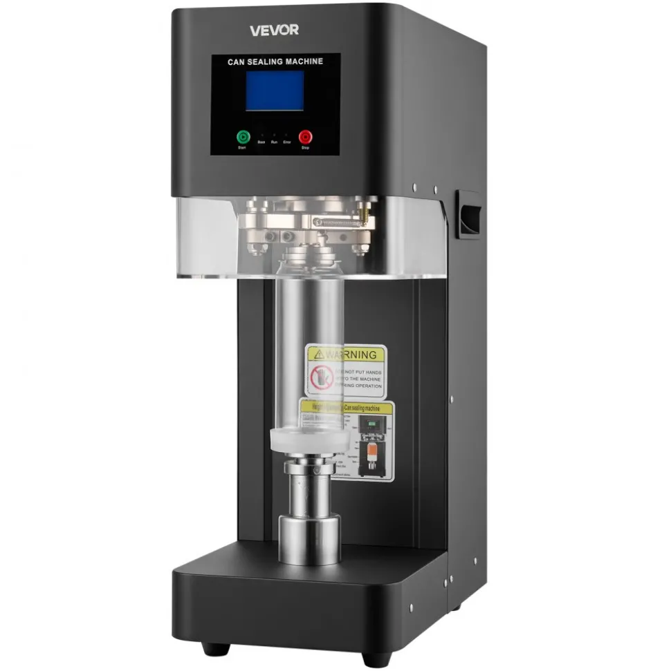 VEVOR Can Sealer Machine, Automatic Commercial Soda Can Sealing Machine for 2.17 in (55 mm) Aluminum and Plastic Cans, Height Adjustable, Steel Housing Beverage Drink Seamer, for Coffee Shop, Black