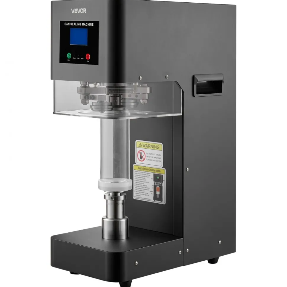 VEVOR Can Sealer Machine, Automatic Commercial Soda Can Sealing Machine for 2.17 in (55 mm) Aluminum and Plastic Cans, Height Adjustable, Steel Housing Beverage Drink Seamer, for Coffee Shop, Black