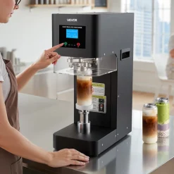 VEVOR Can Sealer Machine, Automatic Commercial Soda Can Sealing Machine for 2.17 in (55 mm) Aluminum and Plastic Cans, Height Adjustable, Steel Housing Beverage Drink Seamer, for Coffee Shop, Black