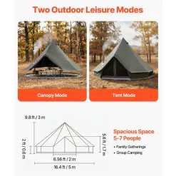 VEVOR Canvas Bell Tent, 4 Seasons 16.4 ft Yurt Tent for Camping with Stove Jack, Canvas Breathable Holds up to 7 People with Zipped Detachable Floor, for Family Camping Glamping Outdoor Hunting Party