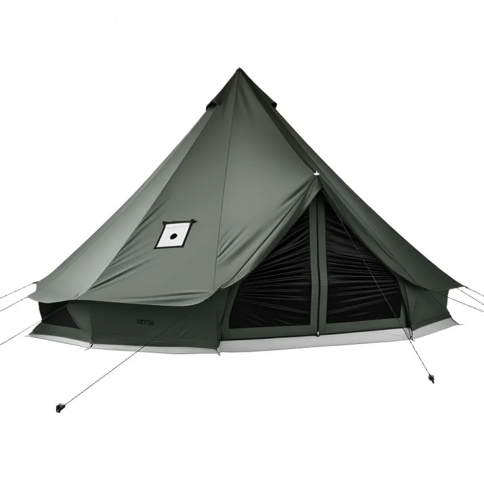 VEVOR Canvas Bell Tent, 4 Seasons 16.4 ft Yurt Tent for Camping with Stove Jack, Canvas Breathable Holds up to 7 People with Zipped Detachable Floor, for Family Camping Glamping Outdoor Hunting Party