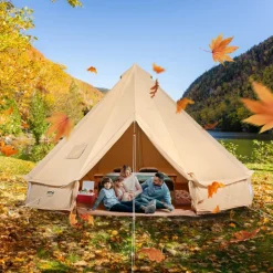VEVOR Canvas Bell Tent, 4 Seasons 6 m/19.68 ft Yurt Tent, Canvas Tent for Camping with Stove Jack, Breathable Tent Holds up to 10 People, Family Camping Outdoor Hunting Party