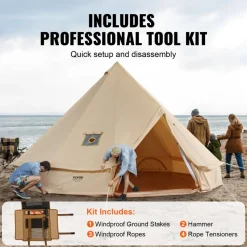 VEVOR Canvas Bell Tent, 4 Seasons 6 m/19.68 ft Yurt Tent, Canvas Tent for Camping with Stove Jack, Breathable Tent Holds up to 10 People, Family Camping Outdoor Hunting Party