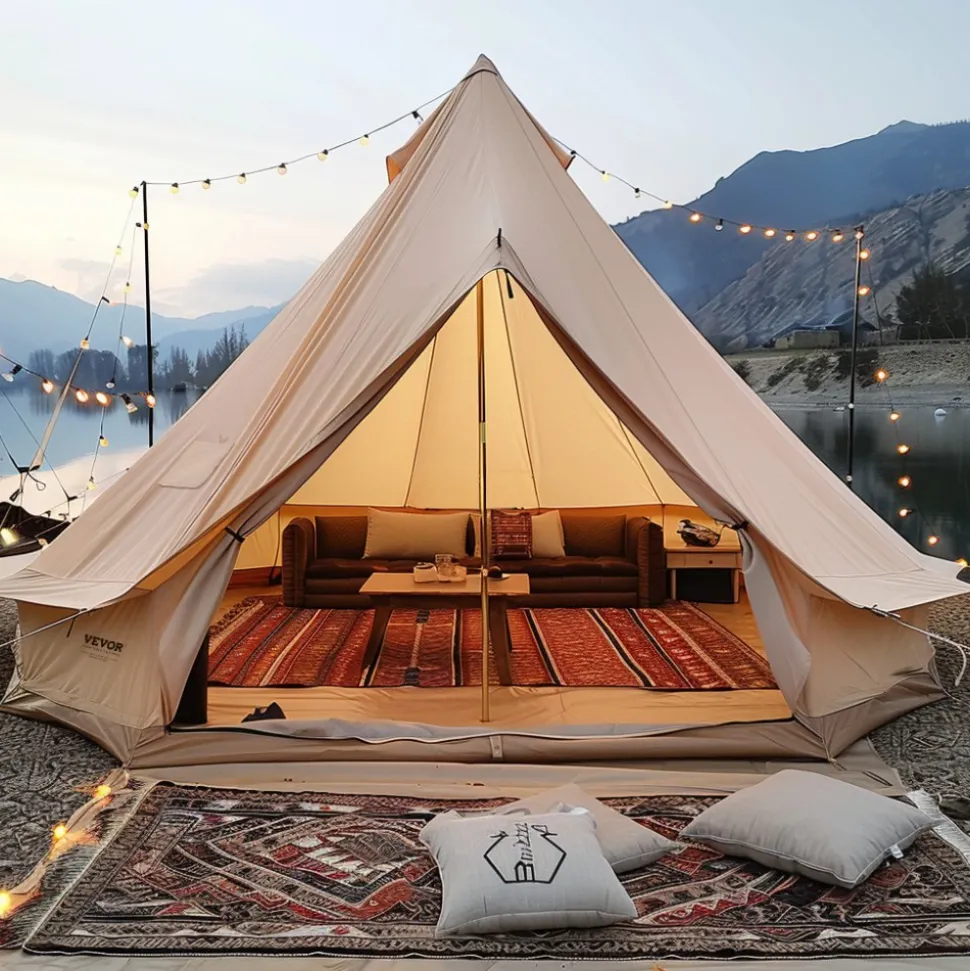 VEVOR Canvas Bell Tent, 4 Seasons 6 m/19.68 ft Yurt Tent, Canvas Tent for Camping with Stove Jack, Breathable Tent Holds up to 10 People, Family Camping Outdoor Hunting Party