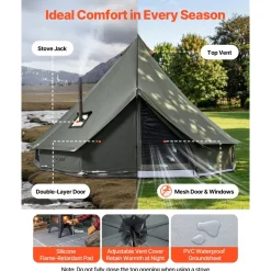 VEVOR Canvas Bell Tent, 4 Seasons 13.12 ft Yurt Tent for Camping with Stove Jack, Canvas Breathable Holds up to 4 People with Zipped Detachable Floor, for Family Camping Glamping Outdoor Hunting Party