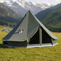 VEVOR Canvas Bell Tent, 4 Seasons 13.12 ft Yurt Tent for Camping with Stove Jack, Canvas Breathable Holds up to 4 People with Zipped Detachable Floor, for Family Camping Glamping Outdoor Hunting Party