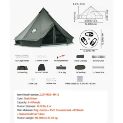 VEVOR Canvas Bell Tent, 4 Seasons 13.12 ft Yurt Tent for Camping with Stove Jack, Canvas Breathable Holds up to 4 People with Zipped Detachable Floor, for Family Camping Glamping Outdoor Hunting Party