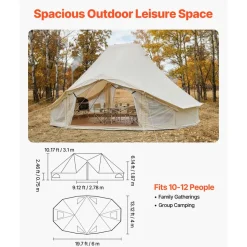 VEVOR Canvas Bell Tent, 4 Seasons 19.7 x 13.12 x 10.17 ft Yurt Tent for Camping with Stove Jack, Poly-Cotton Canvas Breathable Holds up to 12 People, for Family Camping Glamping Outdoor Hunting Party
