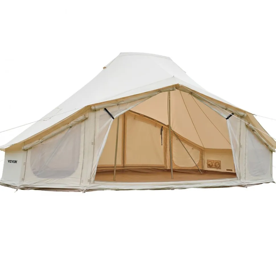 VEVOR Canvas Bell Tent, 4 Seasons 19.7 x 13.12 x 10.17 ft Yurt Tent for Camping with Stove Jack, Poly-Cotton Canvas Breathable Holds up to 12 People, for Family Camping Glamping Outdoor Hunting Party