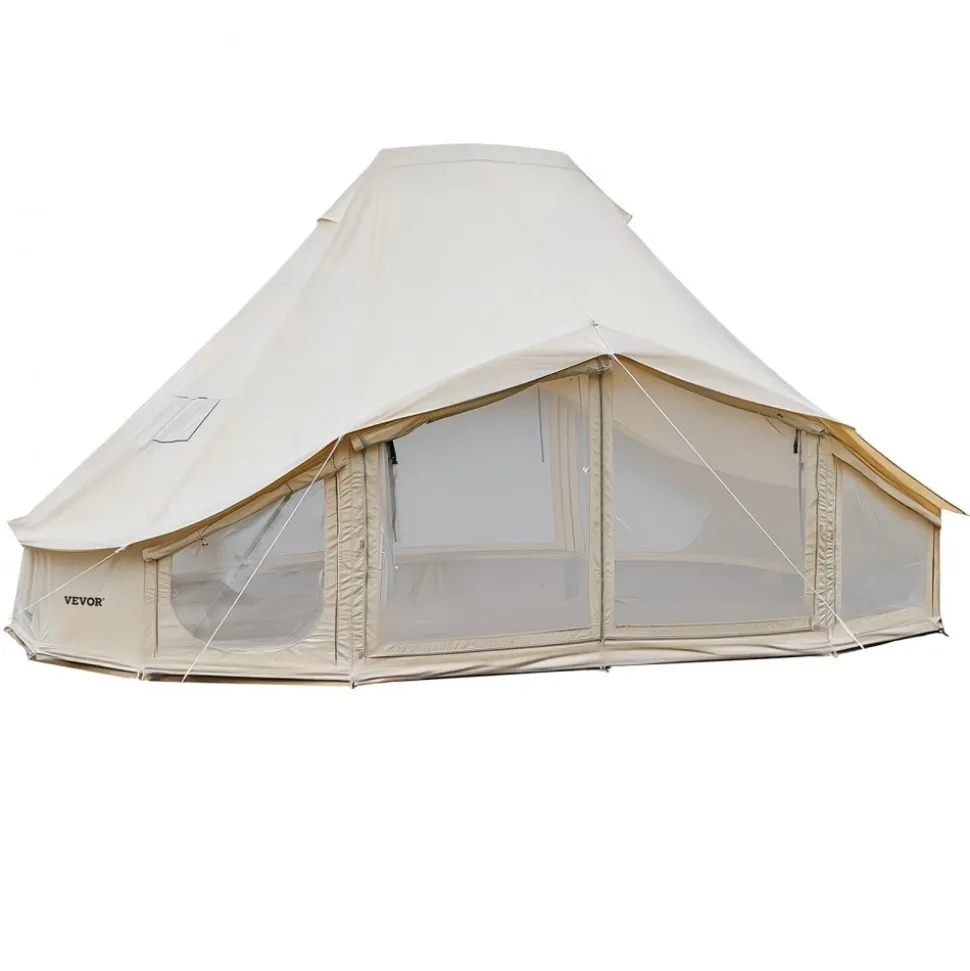 VEVOR Canvas Bell Tent, 4 Seasons 19.7 x 13.12 x 10.17 ft Yurt Tent for Camping with Stove Jack, Poly-Cotton Canvas Breathable Holds up to 12 People, for Family Camping Glamping Outdoor Hunting Party