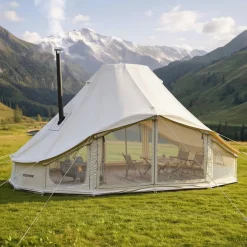 VEVOR Canvas Bell Tent, 4 Seasons 19.7 x 13.12 x 10.17 ft Yurt Tent for Camping with Stove Jack, Poly-Cotton Canvas Breathable Holds up to 12 People, for Family Camping Glamping Outdoor Hunting Party