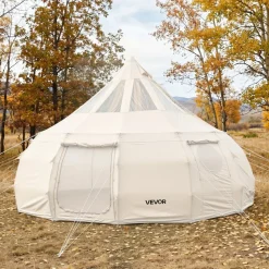 VEVOR Canvas Bell Tent, 4 Seasons 16.4 ft Yurt Tent for Camping with Stove Jack, Poly-Cotton Canvas Breathable Holds up to 12 People with Rain Cover, for Family Camping Glamping Outdoor Hunting Party
