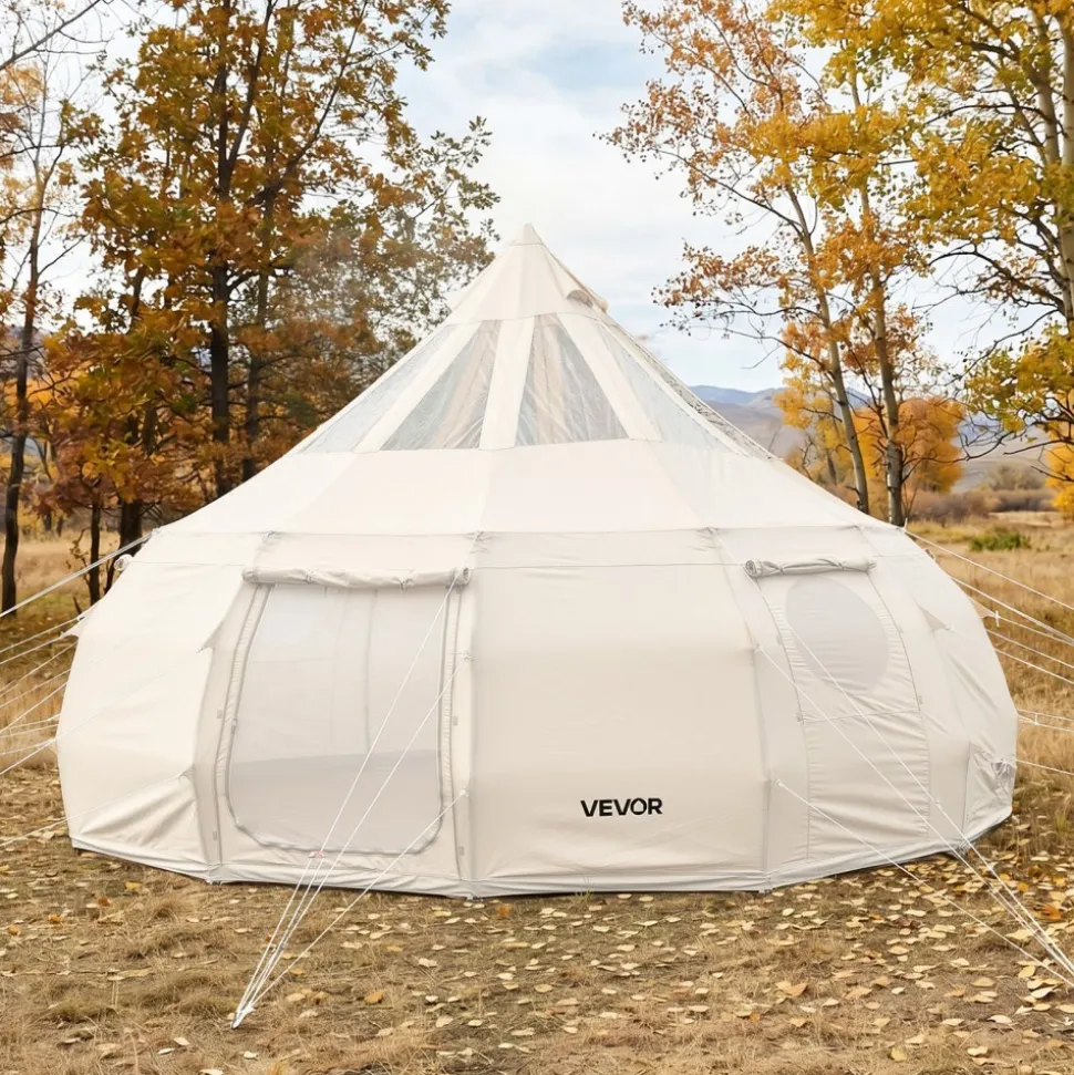 VEVOR Canvas Bell Tent, 4 Seasons 16.4 ft Yurt Tent for Camping with Stove Jack, Poly-Cotton Canvas Breathable Holds up to 12 People with Rain Cover, for Family Camping Glamping Outdoor Hunting Party