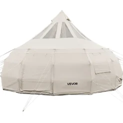 VEVOR Canvas Bell Tent, 4 Seasons 16.4 ft Yurt Tent for Camping with Stove Jack, Poly-Cotton Canvas Breathable Holds up to 12 People with Rain Cover, for Family Camping Glamping Outdoor Hunting Party