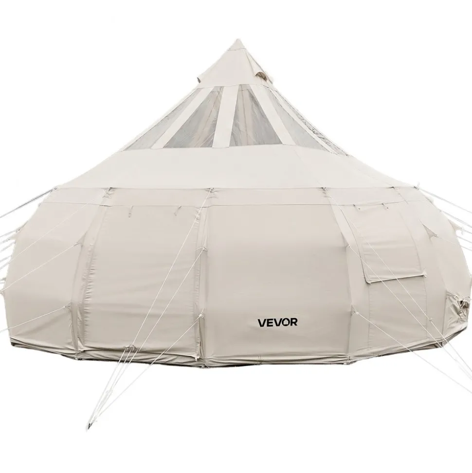 VEVOR Canvas Bell Tent, 4 Seasons 16.4 ft Yurt Tent for Camping with Stove Jack, Poly-Cotton Canvas Breathable Holds up to 12 People with Rain Cover, for Family Camping Glamping Outdoor Hunting Party