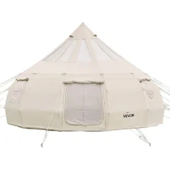 VEVOR Canvas Bell Tent, 4 Seasons 16.4 ft Yurt Tent for Camping with Stove Jack, Poly-Cotton Canvas Breathable Holds up to 12 People with Rain Cover, for Family Camping Glamping Outdoor Hunting Party