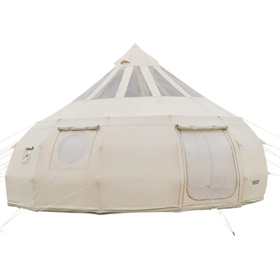 VEVOR Canvas Bell Tent, 4 Seasons 16.4 ft Yurt Tent for Camping with Stove Jack, Poly-Cotton Canvas Breathable Holds up to 12 People with Rain Cover, for Family Camping Glamping Outdoor Hunting Party