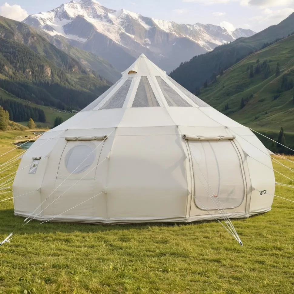 VEVOR Canvas Bell Tent, 4 Seasons 16.4 ft Yurt Tent for Camping with Stove Jack, Poly-Cotton Canvas Breathable Holds up to 12 People with Rain Cover, for Family Camping Glamping Outdoor Hunting Party