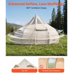 VEVOR Canvas Bell Tent, 4 Seasons 16.4 ft Yurt Tent for Camping with Stove Jack, Poly-Cotton Canvas Breathable Holds up to 12 People with Rain Cover, for Family Camping Glamping Outdoor Hunting Party