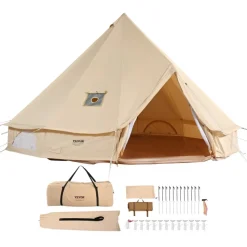 VEVOR Canvas Bell Tent, 4 Seasons 5 m/16.4 ft Yurt Tent, Canvas Tent for Camping with Stove Jack, Breathable Tent Holds up to 8 People, Family Camping Outdoor Hunting Party