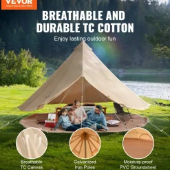 VEVOR Canvas Bell Tent, 4 Seasons 5 m/16.4 ft Yurt Tent, Canvas Tent for Camping with Stove Jack, Breathable Tent Holds up to 8 People, Family Camping Outdoor Hunting Party