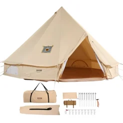 VEVOR Canvas Bell Tent, 4 Seasons 4 m/13.12 ft Yurt Tent, Canvas Tent for Camping with Stove Jack, Breathable Tent Holds up to 6 People, Family Camping Outdoor Hunting Party