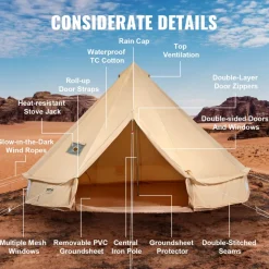 VEVOR Canvas Bell Tent, 4 Seasons 4 m/13.12 ft Yurt Tent, Canvas Tent for Camping with Stove Jack, Breathable Tent Holds up to 6 People, Family Camping Outdoor Hunting Party