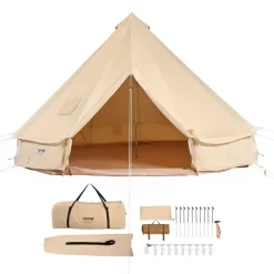 VEVOR Canvas Bell Tent, 4 Seasons 4 m/13.12 ft Yurt Tent, Canvas Tent for Camping with Stove Jack, Breathable Tent Holds up to 6 People, Family Camping Outdoor Hunting Party