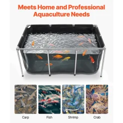 VEVOR Canvas Fish Pond, 126.8 Gal Above Ground Fish Pond, Foldable PVC Koi Tank, Rectangular Goldfish Tank with Stable Frame and Drain Valve, for Aquaculture, Koi Breeding, and Irrigation (Black)