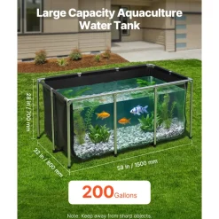 VEVOR Canvas Fish Pond, 126.8 Gal Above Ground Fish Pond, Foldable PVC Koi Tank, Rectangular Goldfish Tank with Stable Frame and Drain Valve, for Aquaculture, Koi Breeding, and Irrigation (Black)