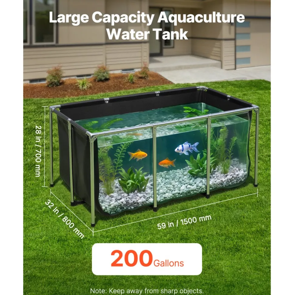 VEVOR Canvas Fish Pond, 126.8 Gal Above Ground Fish Pond, Foldable PVC Koi Tank, Rectangular Goldfish Tank with Stable Frame and Drain Valve, for Aquaculture, Koi Breeding, and Irrigation (Black)