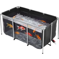 VEVOR Canvas Fish Pond, 126.8 Gal Above Ground Fish Pond, Foldable PVC Koi Tank, Rectangular Goldfish Tank with Stable Frame and Drain Valve, for Aquaculture, Koi Breeding, and Irrigation (Black)