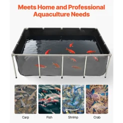 VEVOR Canvas Fish Pond, 470 Gal Above Ground Fish Pond, PVC Koi Tank with Clear Viewing Panel, Rectangular Goldfish Tank with Stainless Steel Frame & Drain Valve, for Breeding Koi, Irrigation(Black)