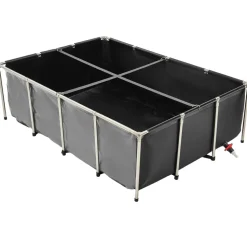 VEVOR Canvas Fish Pond, 470 Gal Above Ground Fish Pond, PVC Koi Tank with Clear Viewing Panel, Rectangular Goldfish Tank with Stainless Steel Frame & Drain Valve, for Breeding Koi, Irrigation(Black)