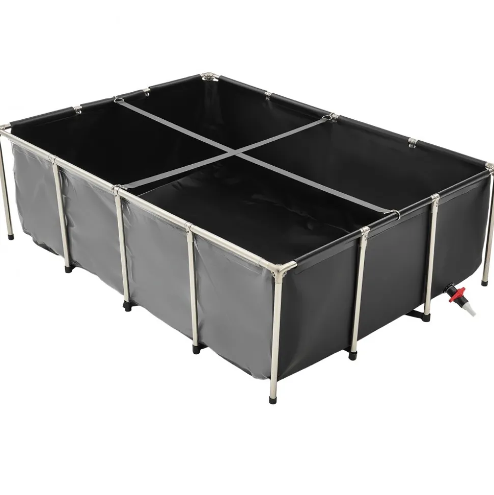 VEVOR Canvas Fish Pond, 470 Gal Above Ground Fish Pond, PVC Koi Tank with Clear Viewing Panel, Rectangular Goldfish Tank with Stainless Steel Frame & Drain Valve, for Breeding Koi, Irrigation(Black)