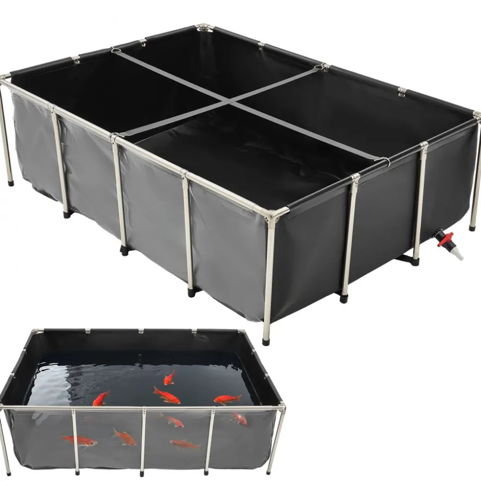 VEVOR Canvas Fish Pond, 470 Gal Above Ground Fish Pond, PVC Koi Tank with Clear Viewing Panel, Rectangular Goldfish Tank with Stainless Steel Frame & Drain Valve, for Breeding Koi, Irrigation(Black)