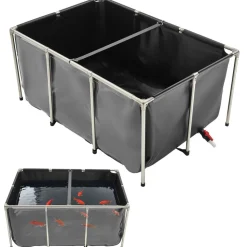 VEVOR Canvas Fish Pond, 126.8 Gal Above Ground Fish Pond, PVC Koi Tank with Clear Viewing Panel, Rectangular Goldfish Tank with Stainless Steel Frame & Drain Valve, for Breeding Koi, Irrigation(Black)