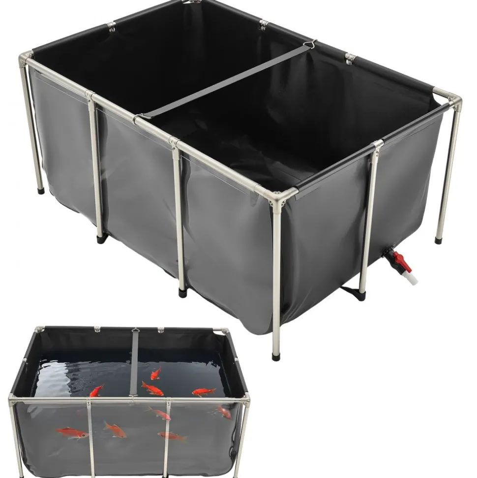 VEVOR Canvas Fish Pond, 126.8 Gal Above Ground Fish Pond, PVC Koi Tank with Clear Viewing Panel, Rectangular Goldfish Tank with Stainless Steel Frame & Drain Valve, for Breeding Koi, Irrigation(Black)