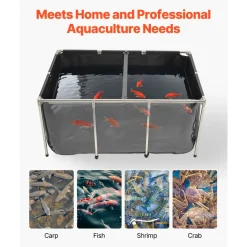 VEVOR Canvas Fish Pond, 126.8 Gal Above Ground Fish Pond, PVC Koi Tank with Clear Viewing Panel, Rectangular Goldfish Tank with Stainless Steel Frame & Drain Valve, for Breeding Koi, Irrigation(Black)