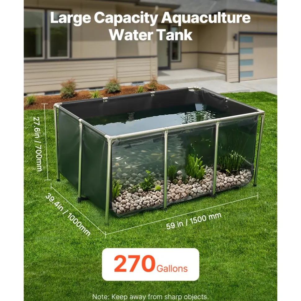 VEVOR Canvas Fish Pond, 126.8 Gal Above Ground Fish Pond, PVC Koi Tank with Clear Viewing Panel, Rectangular Goldfish Tank with Stainless Steel Frame & Drain Valve, for Breeding Koi, Irrigation(Black)