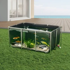 VEVOR Canvas Fish Pond, 126.8 Gal Above Ground Fish Pond, PVC Koi Tank with Clear Viewing Panel, Rectangular Goldfish Tank with Stainless Steel Frame & Drain Valve, for Breeding Koi, Irrigation(Black)