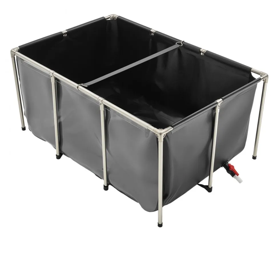 VEVOR Canvas Fish Pond, 126.8 Gal Above Ground Fish Pond, PVC Koi Tank with Clear Viewing Panel, Rectangular Goldfish Tank with Stainless Steel Frame & Drain Valve, for Breeding Koi, Irrigation(Black)