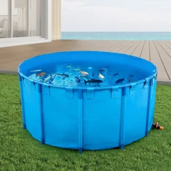 VEVOR Canvas Fish Pond, 1320 Gal Capacity Above Ground Fish Pond, Foldable PVC Koi Tank, Round Goldfish Tank with Stable Frame and Drain Valve, for Aquaculture, Koi Breeding, and Irrigation (Blue)